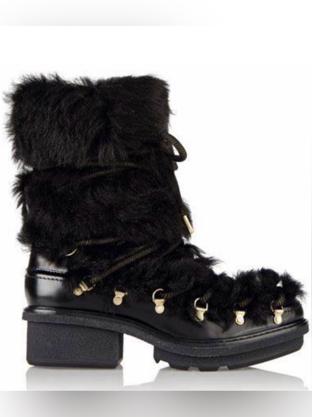 Real Fur Lace-Up Black Winter Boots - Women's